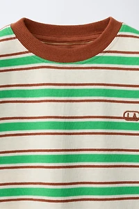 EMBROIDERED LOGO STRIPED T-SHIRT