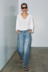 ZW COLLECTION MID-RISE PATCHWORK BARREL JEANS