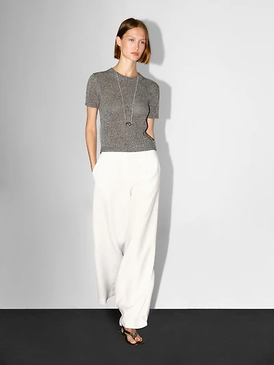 Metallic short sleeve knit sweater