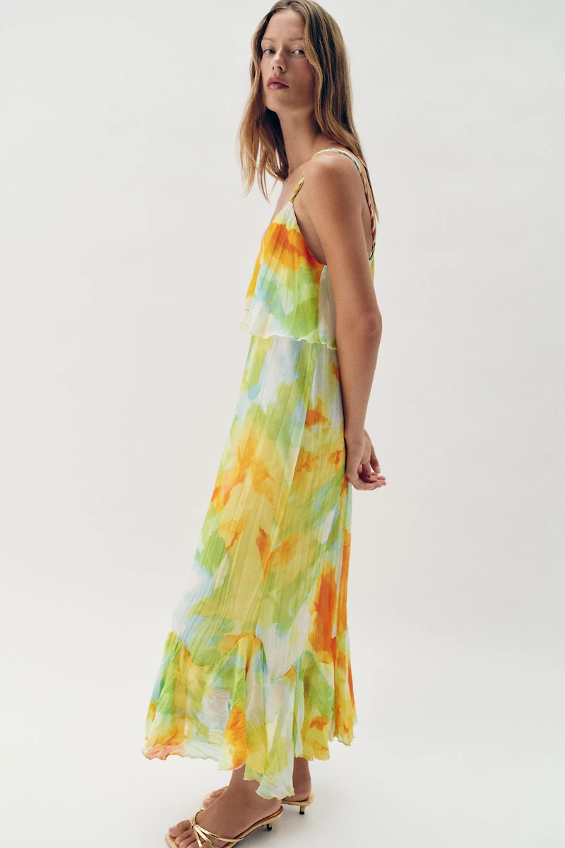 PRINTED RUFFLE MIDI DRESS