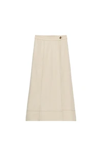 LINEN BLEND WRAP MIDI SKIRT