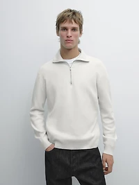 Knit 100% cotton quarter-zip sweater