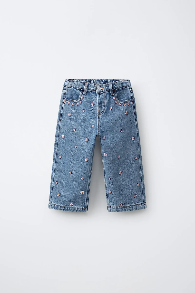 EMBROIDERED FLORAL CULOTTE JEANS