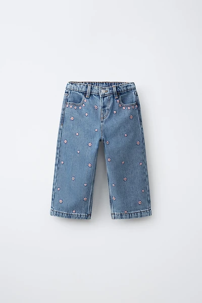 EMBROIDERED FLORAL CULOTTE JEANS