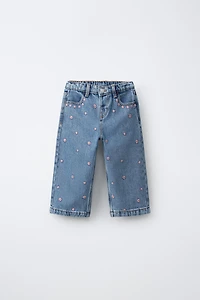 EMBROIDERED FLORAL CULOTTE JEANS