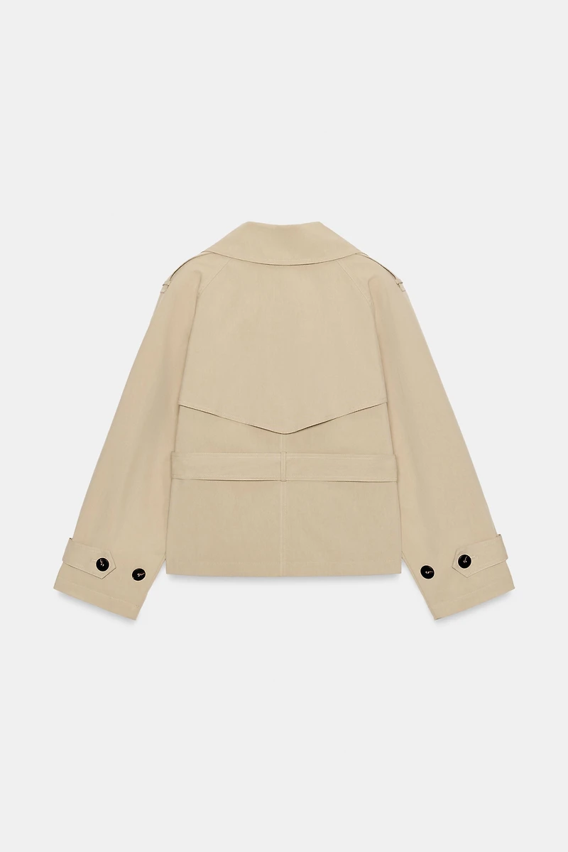CROPPED TRENCH COAT WITH BELT AND EPAULETS