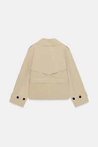 CROPPED TRENCH COAT WITH BELT AND EPAULETS