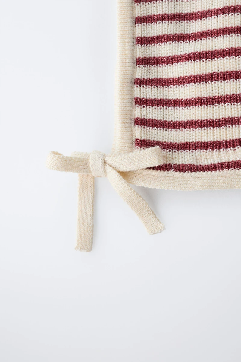 STRIPED TOWEL POMPOM BONNET