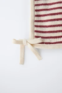 STRIPED TOWEL POMPOM BONNET