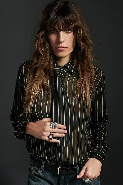 ZW COLLECTION FLOWY STRIPED TIE SHIRT