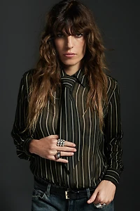 ZW COLLECTION FLOWY STRIPED TIE SHIRT