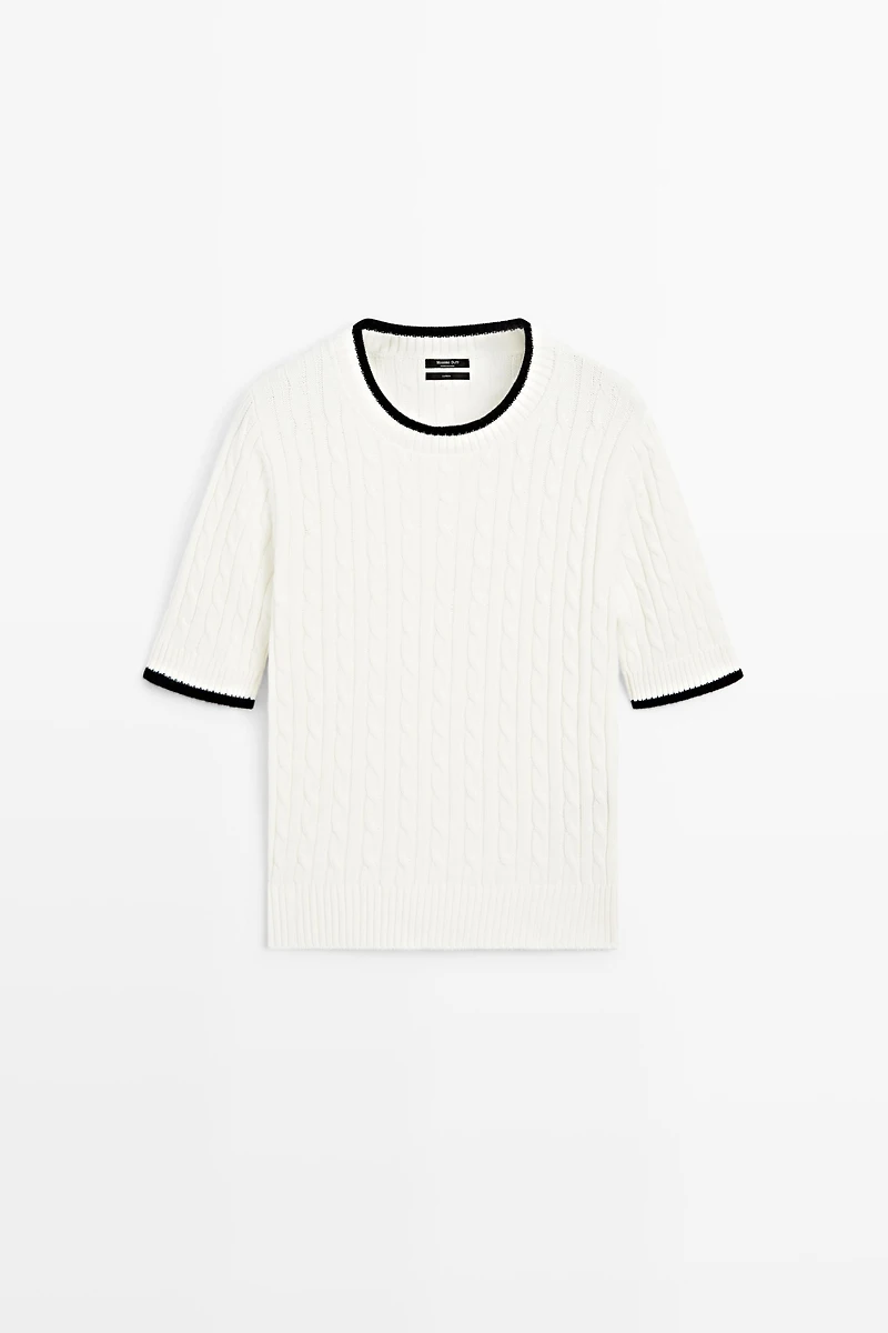Short sleeve cable-knit sweater