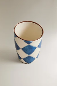 VERRE BROSSE À DENTS CÉRAMIQUE LOSANGES BLEUS