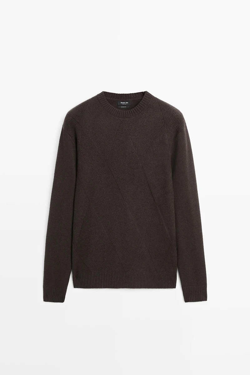 Pull à col rond en maille cachemire et laine