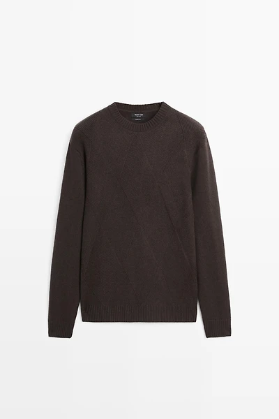 Pull à col rond en maille cachemire et laine