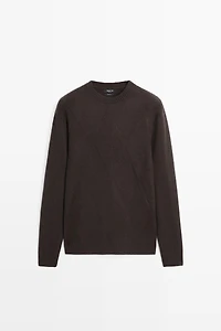 Pull à col rond en maille cachemire et laine