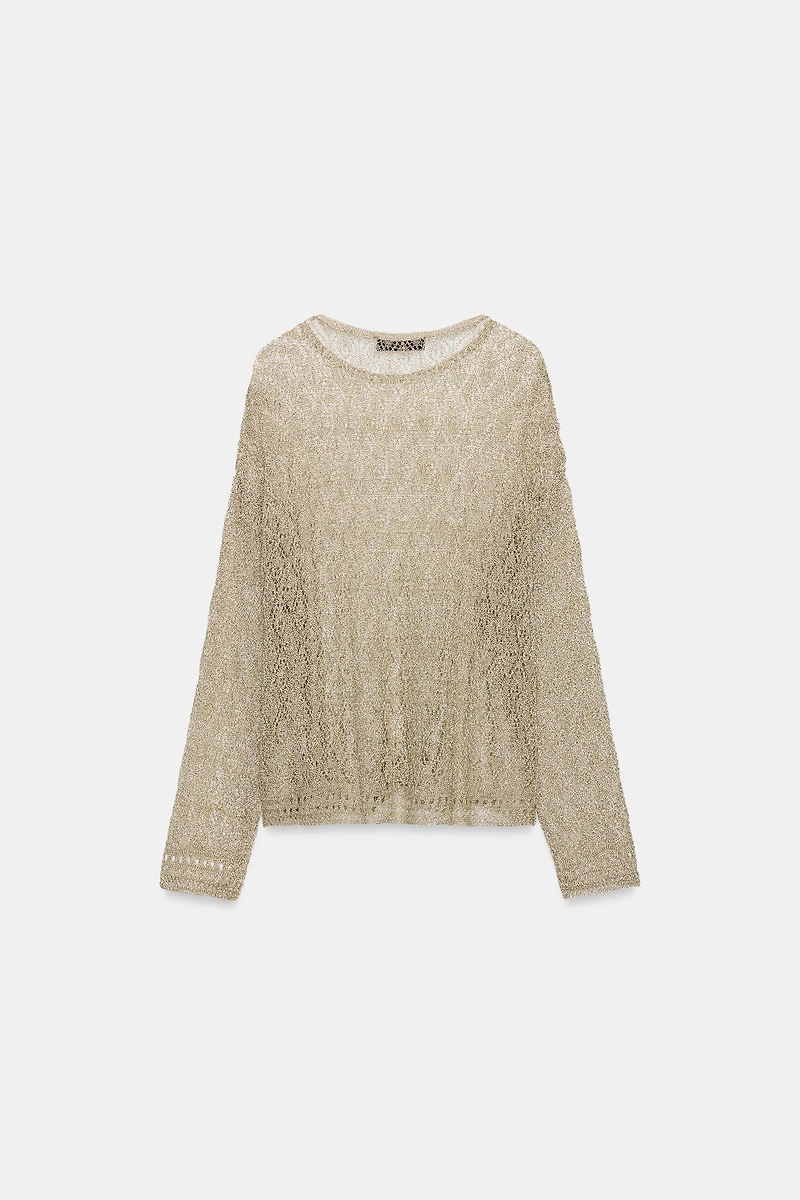 METALLIC THREAD POINTELLE KNIT JUMPER