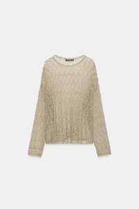 METALLIC THREAD POINTELLE KNIT JUMPER