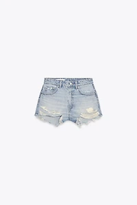 CURVED HIGH-WAISTED DENIM SHORTS