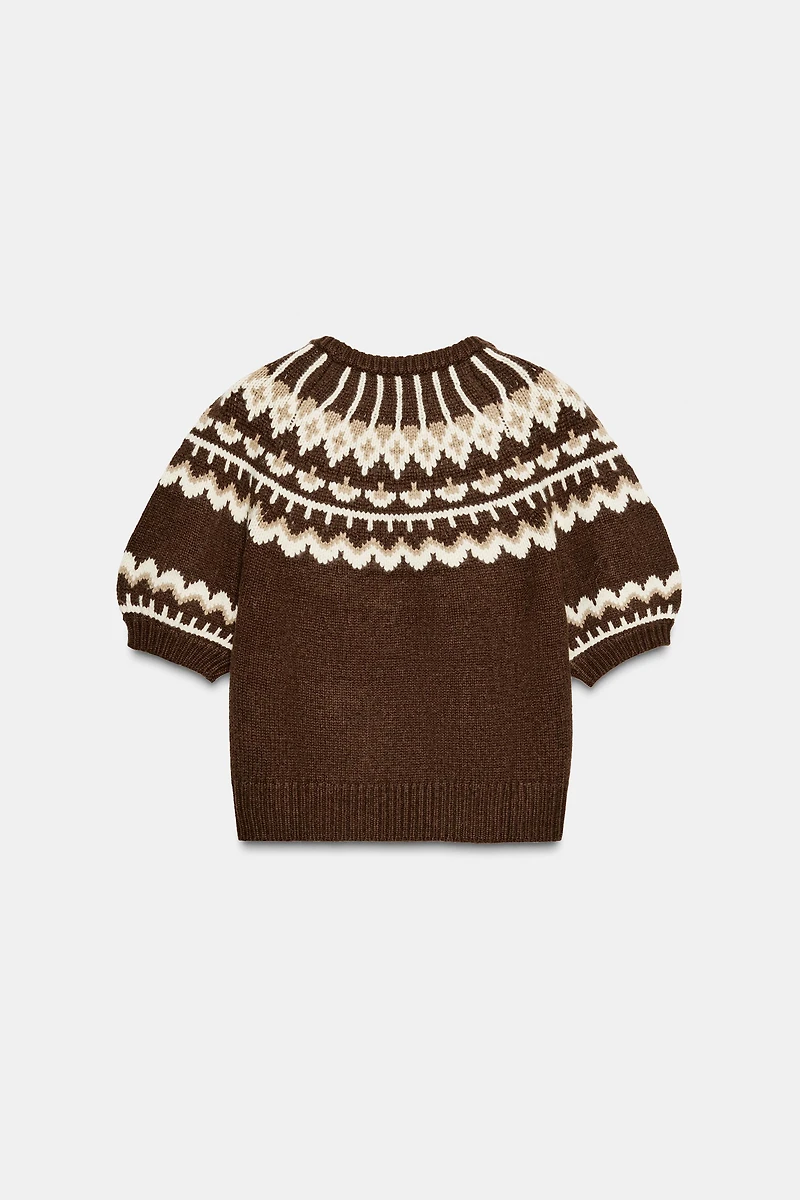 SHORT SLEEVE JACQUARD KNIT SWEATER