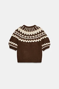 SHORT SLEEVE JACQUARD KNIT SWEATER