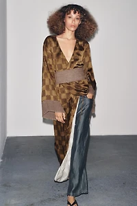 CHECK PRINT CUMMERBUND DRESS