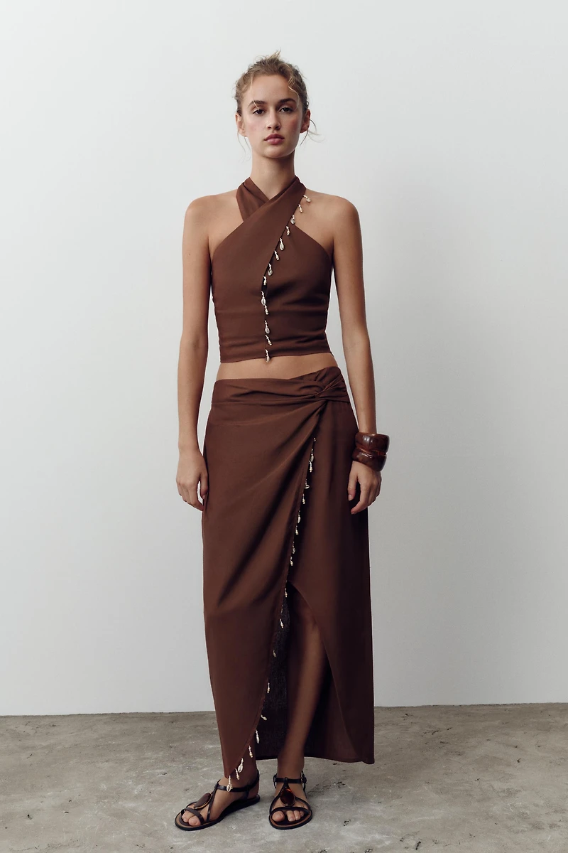 TOP HALTER AVEC LIN ET COQUILLAGES