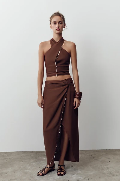 SHELL LINEN HALTER TOP