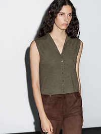 Cropped wool blend knit vest