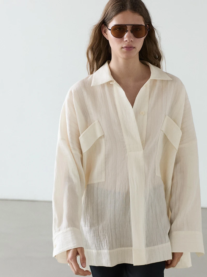 Chemise fluide en lin et coton à fente