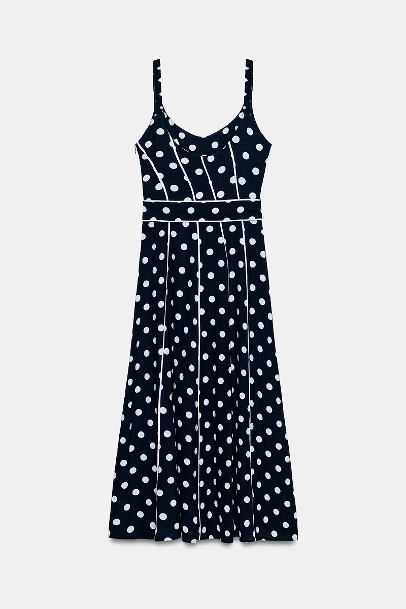 ROBE MI-LONGUE À POIS ET CEINTURE
