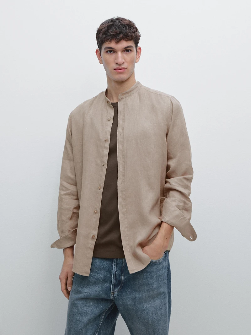 Slim fit stand collar shirt