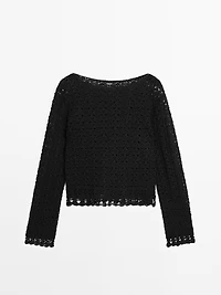 Cotton blend openwork crochet sweater