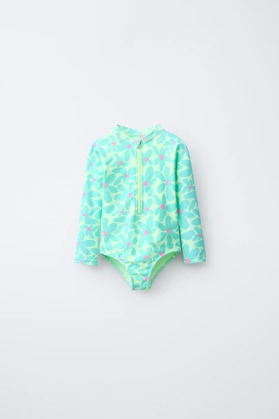 1-6 YEARS/ FLORAL PRINT LEOTARD SWIMSUIT