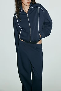 LACE TRIM WIDE SWEATPANTS