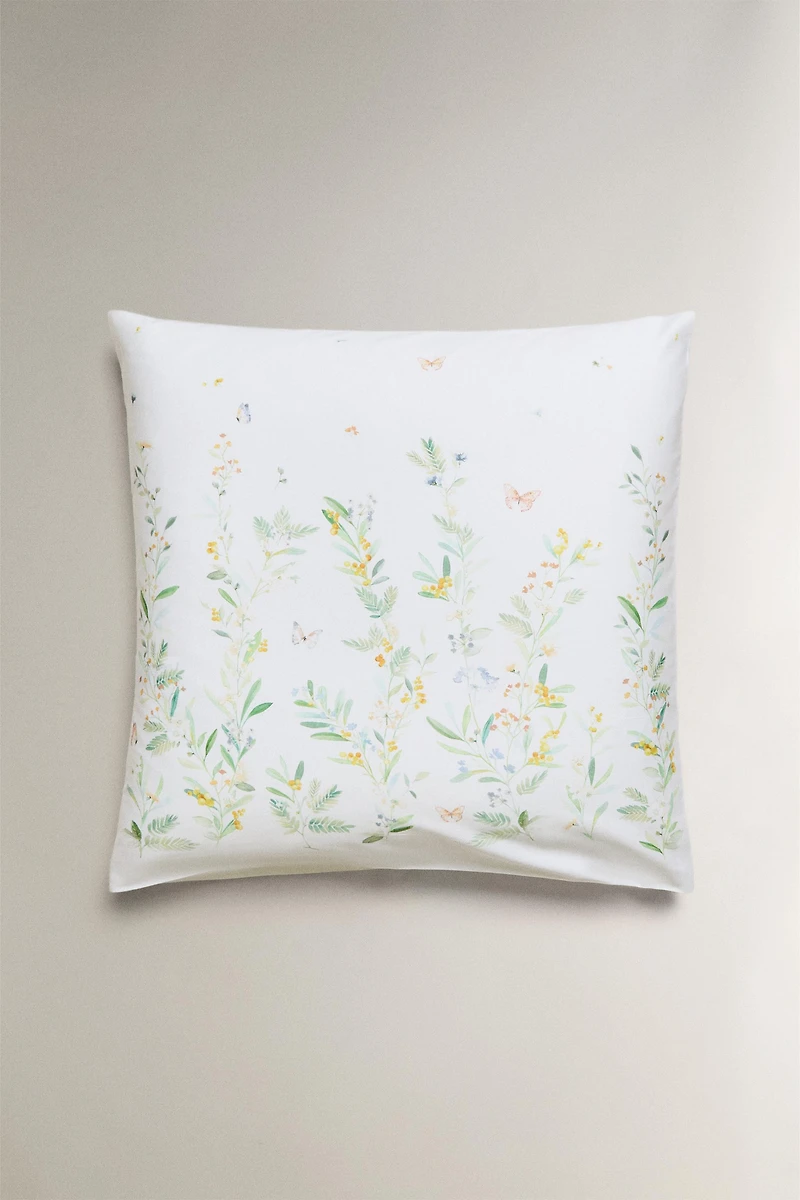 SATEEN LEAF AND FLOWER PILLOWCASE