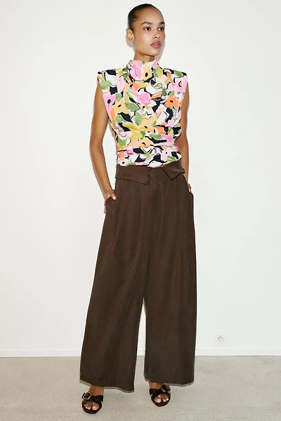 PLEATED PANTS WITH FOLD-OVER WAIST