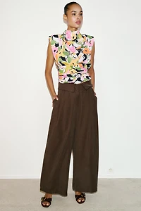 PLEATED PANTS WITH FOLD-OVER WAIST