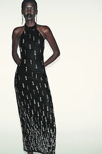 BEADED VELVET MIDI DRESS