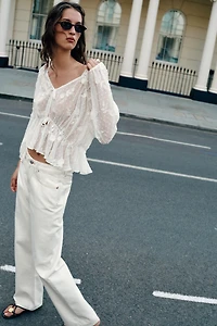 EMBROIDERED DOTTED MESH BLOUSE