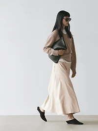 Linen blend flared skirt with pocket