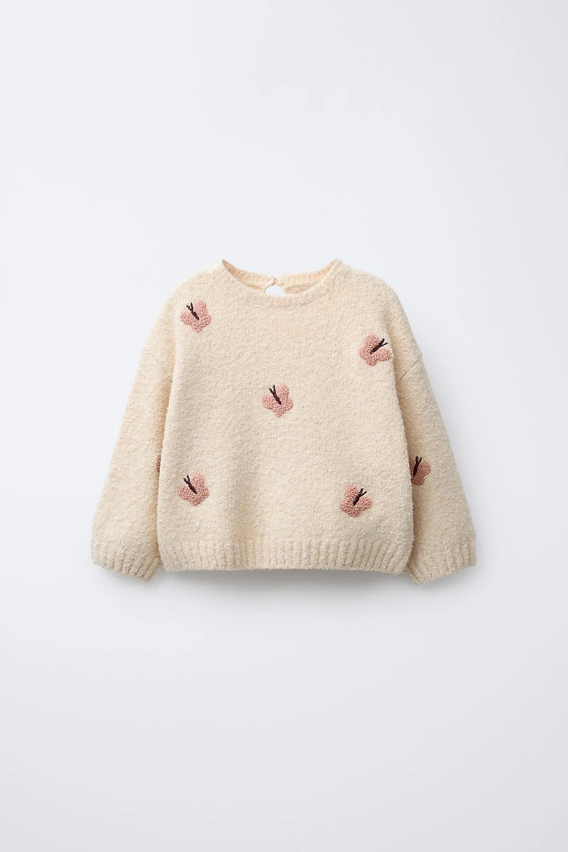 BUTTERFLY EMBROIDERED KNIT SWEATER