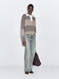 Striped wool blend polo sweater