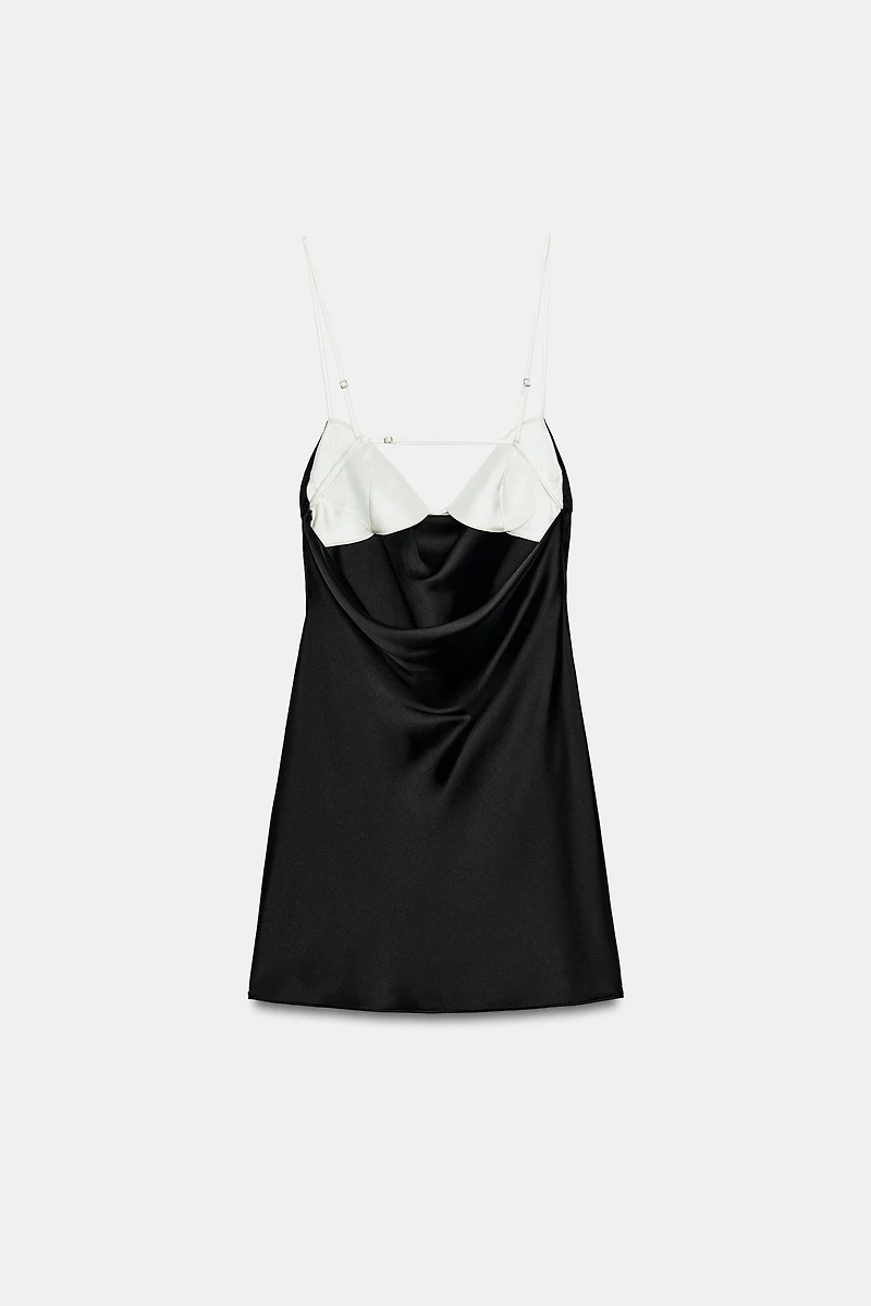 COMBINATION SATIN EFFECT MINI DRESS
