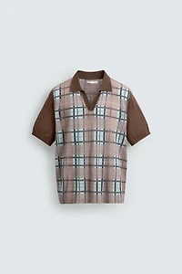 CHECKERED PRINT KNIT POLO SHIRT