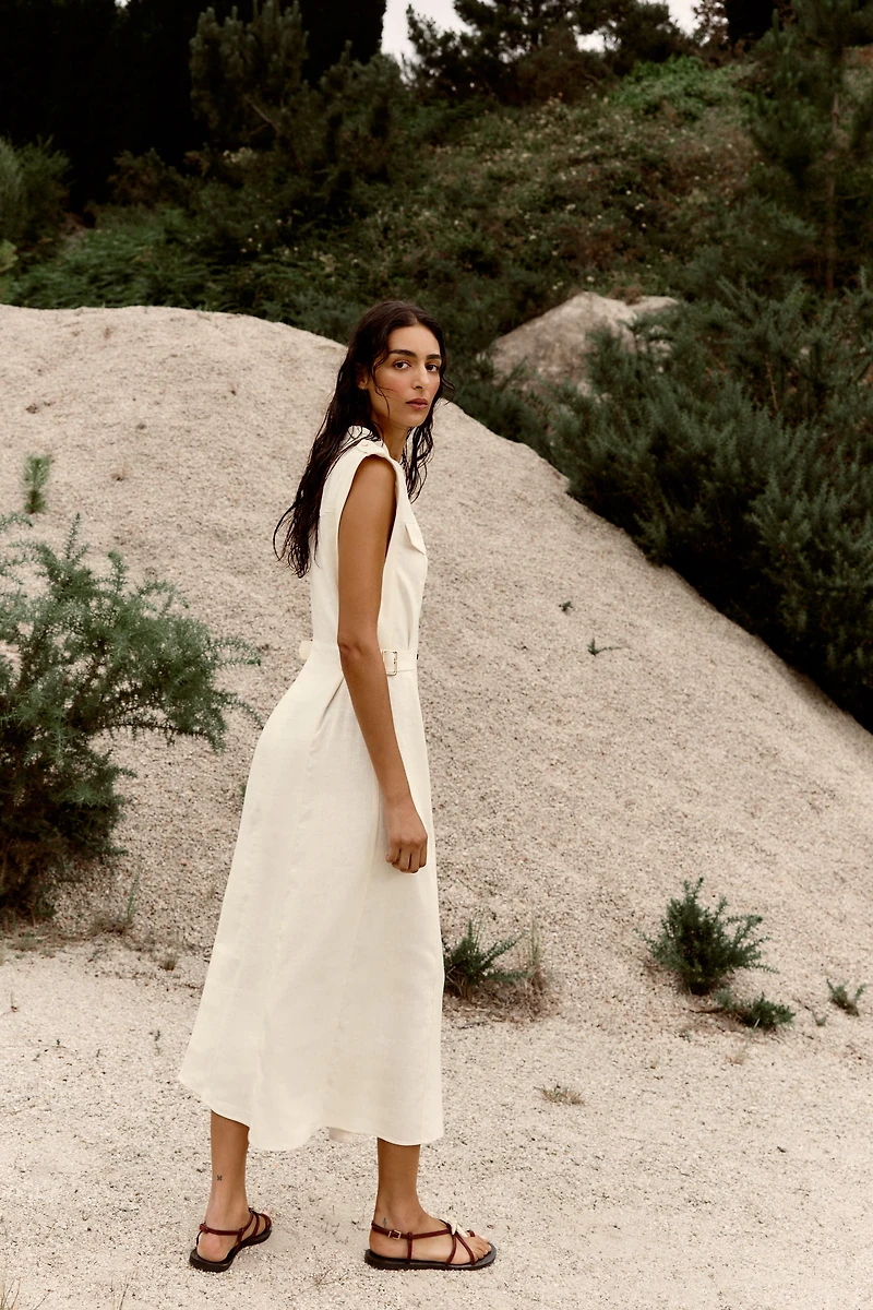 LINEN MIDI DRESS WITH BELT LOOPS