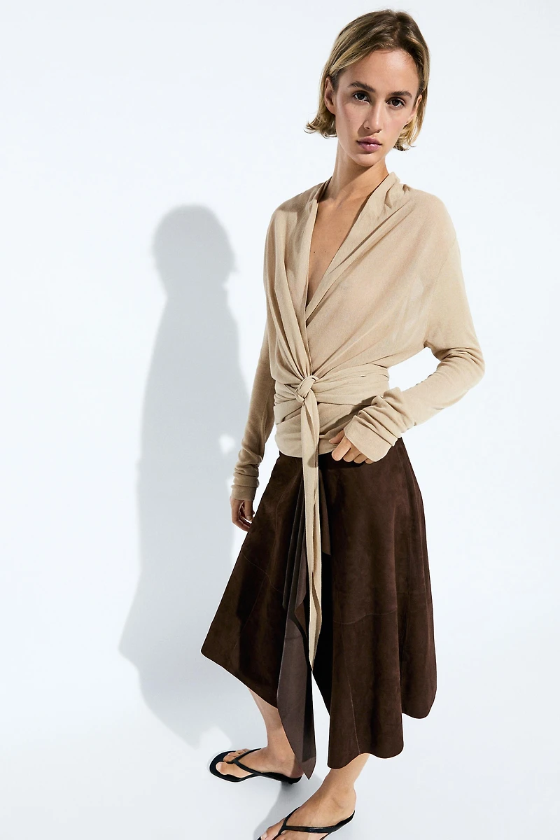 Draped wrap-effect knit cardigan