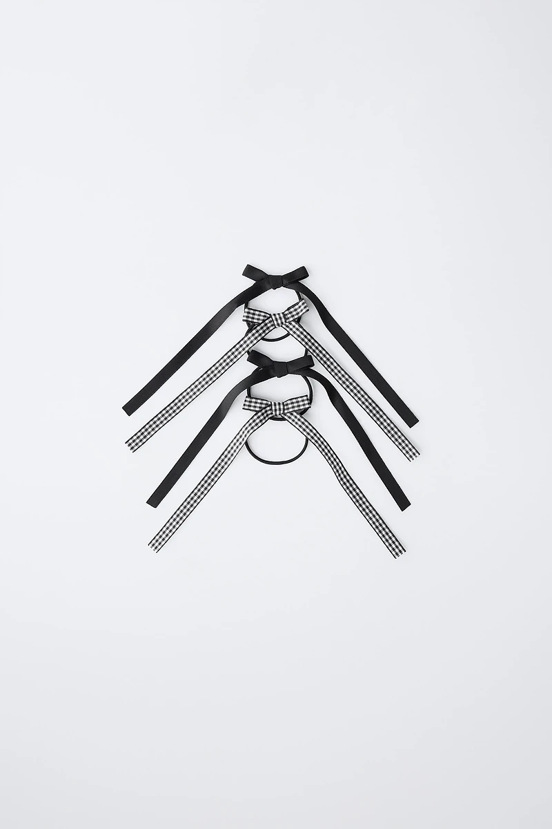FOUR-PACK OF GINGHAM BOW HAIR TIES