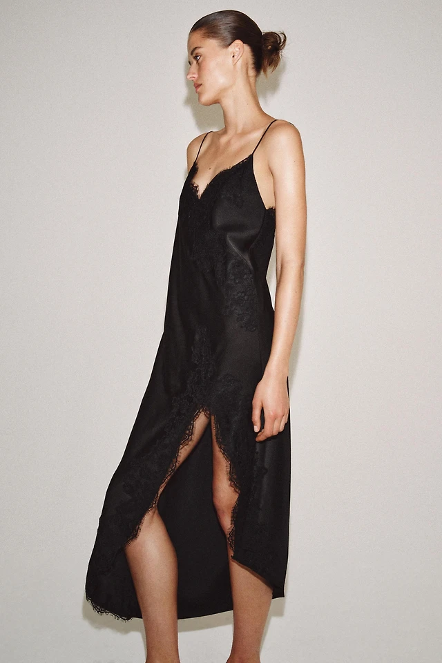 linen blend lace dress zw collection Zara - Satin Lace Dress Zw Collection - Black - S