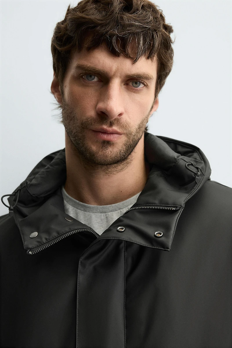 RUBBERIZED EFFECT PARKA WITH HOODIE